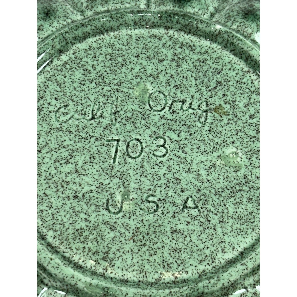 Vtg California Original Pottery 703 Egg Dish Green w/Gold Splatter Leaf **READ** - Picture 4 of 11